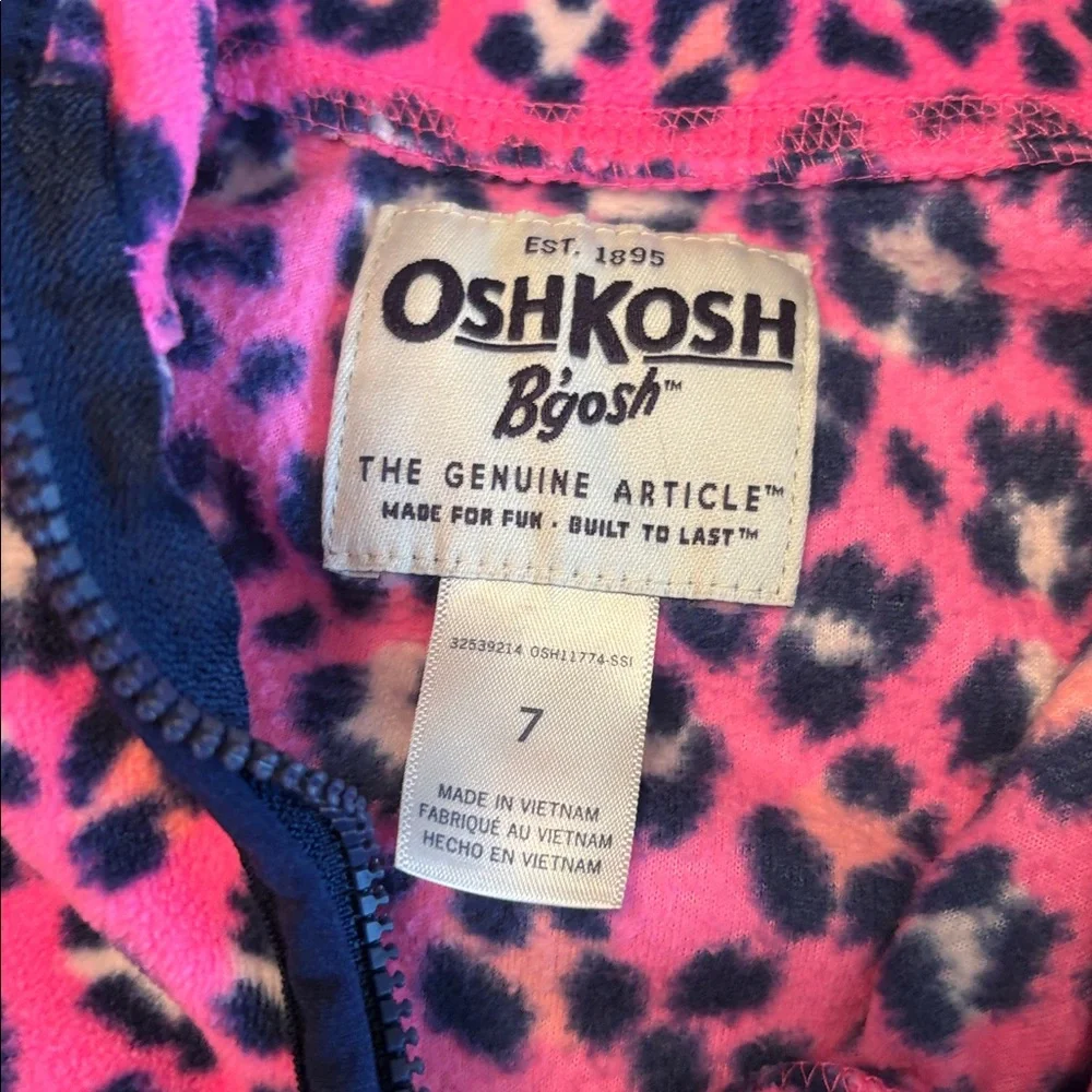 OshKosh Pink Animal Print Quarter Zip Fleece Pullover sz 7